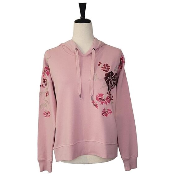Jessica Simpson Bressia Pink Floral Embroidered Drop Sleeve Hoodie Size M - Picture 1 of 10